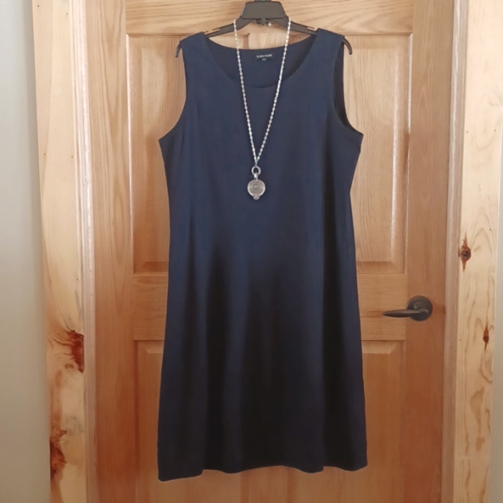 Sz L Eileen Fisher Black Linen Blend Sleeveless Midi Dress - Picture 1 of 8